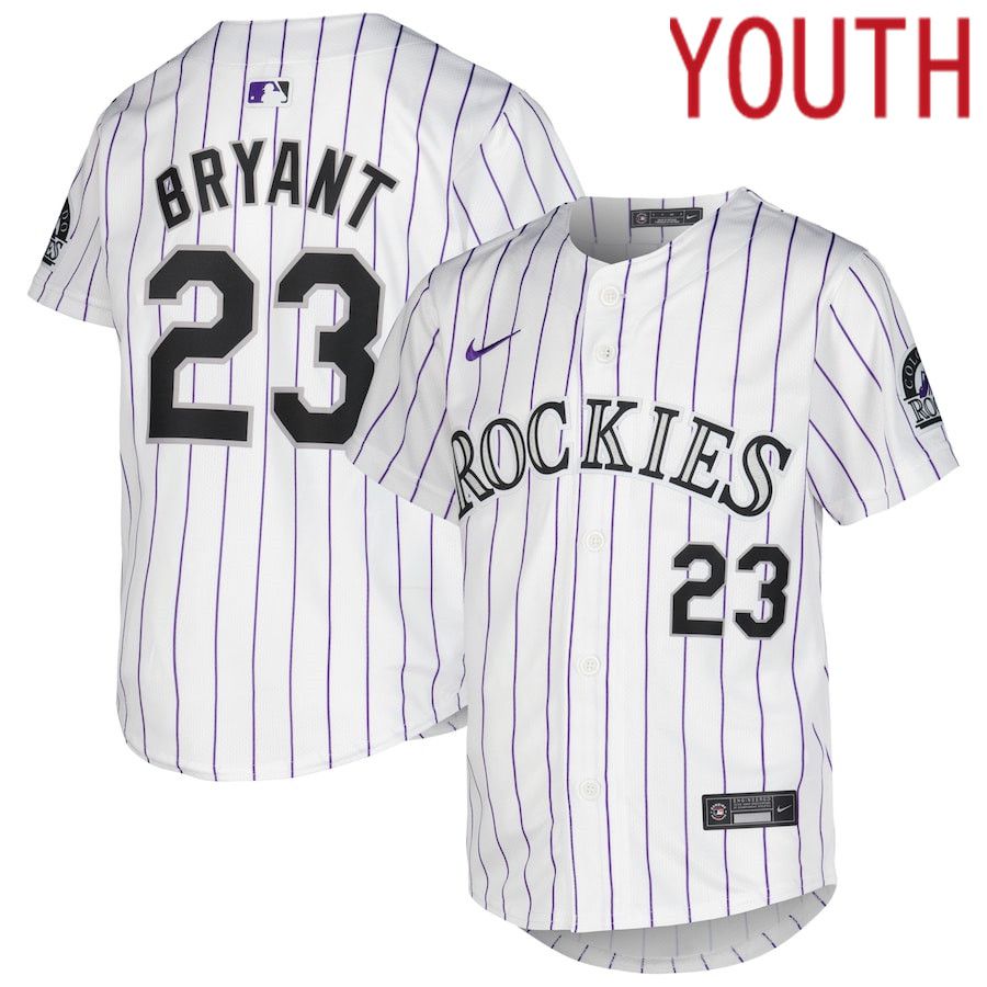Youth Colorado Rockies #23 Kris Bryant Nike White Home Limited Player MLB Jersey->youth mlb jersey->Youth Jersey